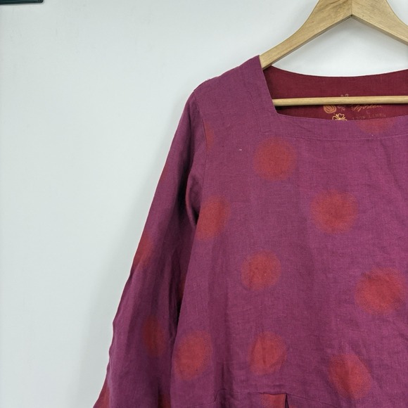 Gudrun Sjoden Linen Midi Dress Womens Large Polka Dot Lagenlook Artsy Pockets - Picture 2 of 10